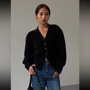 Thick Black Cardigan with bracelet length lantern sleeves size XS